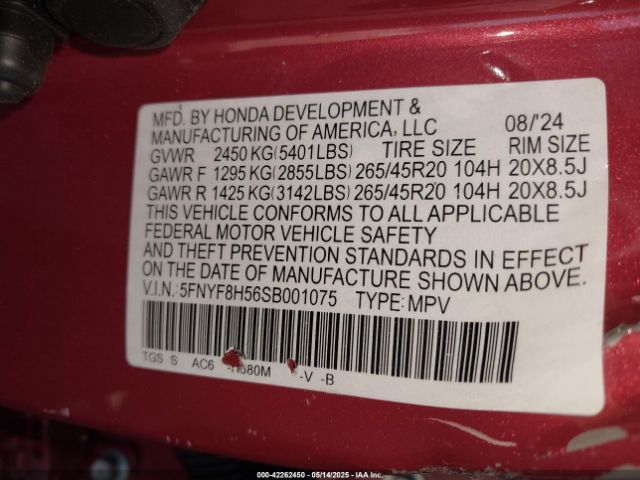 5FNYF8H56SB001075 Honda j35y6