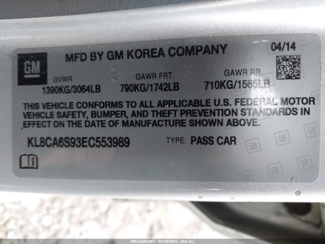 KL8CA6S93EC553989 Chevrolet Spark Ls Manual