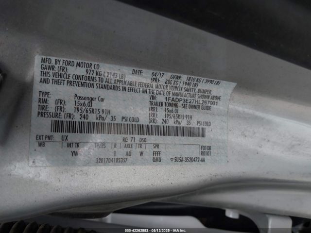 1FADP3E27HL267001 Ford FOCUS S