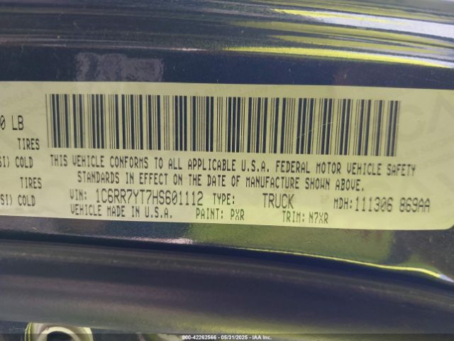 1C6RR7YT7HS601112 RAM 1500 Rebel  4x4 5'7 Box