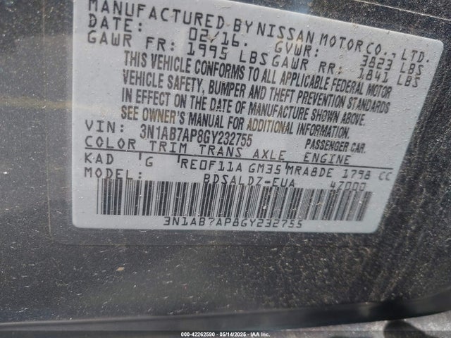 3N1AB7AP8GY232755 Nissan SENTRA SV