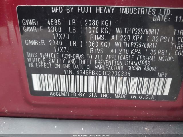 2012 SUBARU OUTBACK 4S4BRBKC1C3230338 Photo 8
