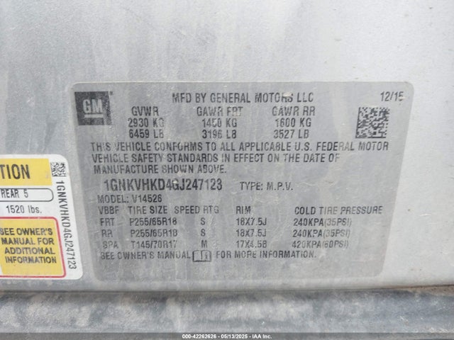 1GNKVHKD4GJ247123 Chevrolet Traverse 2lt