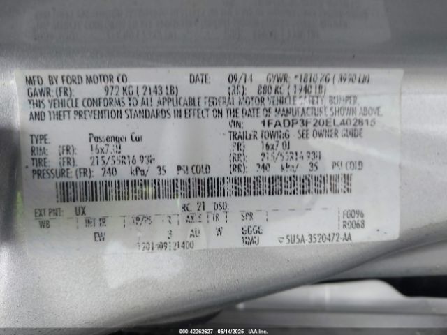 1FADP3F20EL402815 Ford FOCUS SE