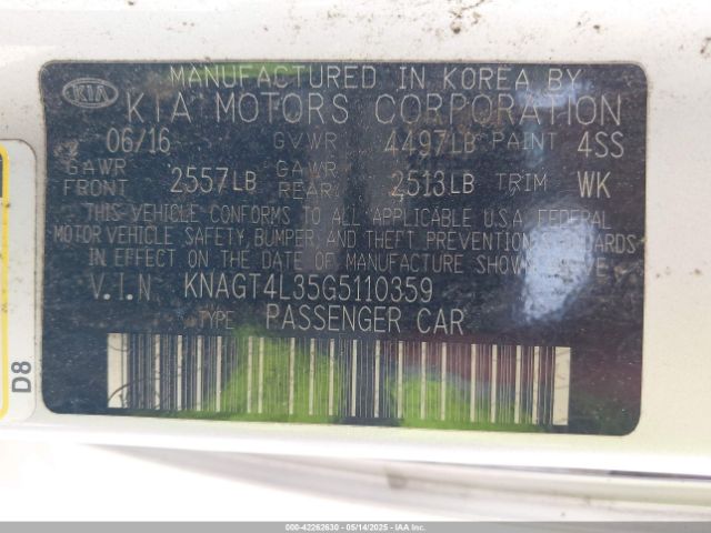 KNAGT4L35G5110359 KIA Optima Lx