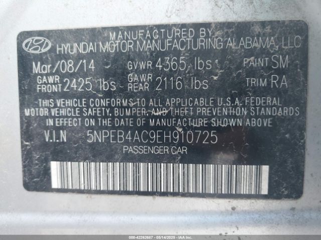 5NPEB4AC9EH910725 Hyundai SONATA GLS