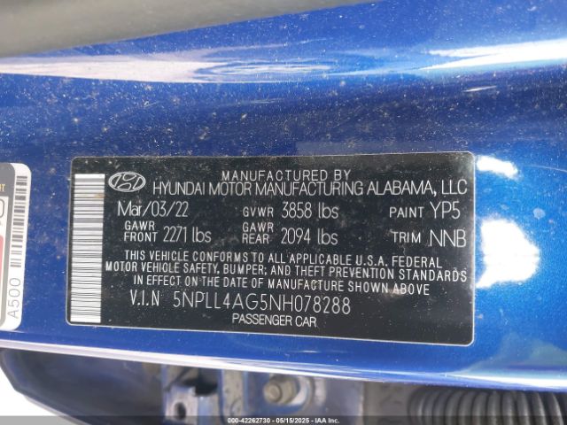 5NPLL4AG5NH078288 Hyundai ELANTRA SE