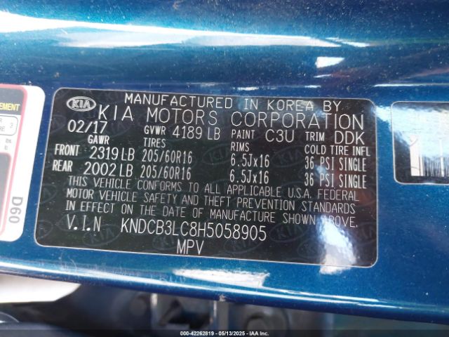 KNDCB3LC8H5058905 KIA NIRO LX