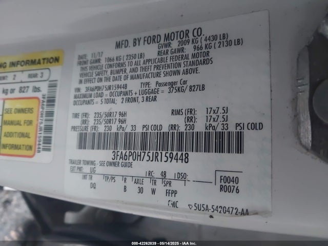 3FA6P0H75JR159448 Ford FUSION SE