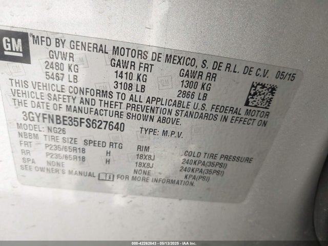 2015 CADILLAC SRX 3GYFNBE35FS627640 Photo 8