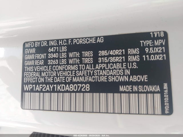 WP1AF2AY1KDA80728 Porsche Cayenne Turbo