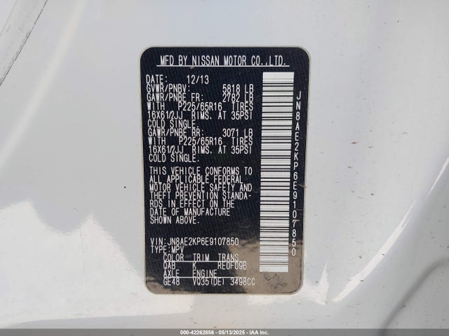 Nissan QUEST S 2014 JN8AE2KP6E9107850 Image 9