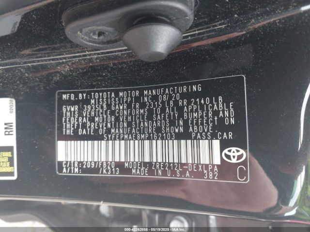5YFEPMAE8MP162103 Toyota COROLLA LE
