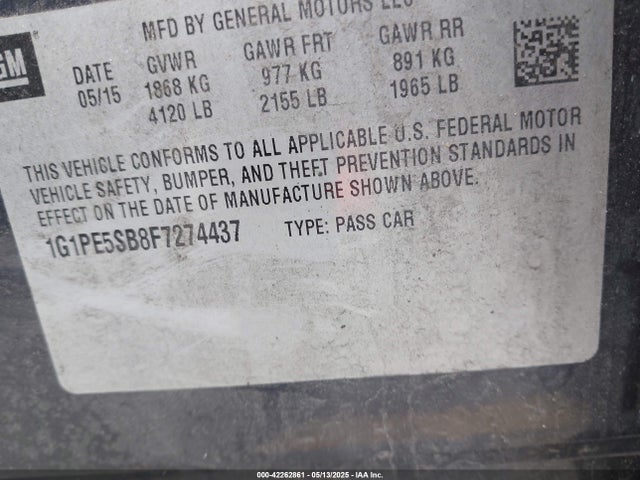 1G1PE5SB8F7274437 Chevrolet Cruze 2lt Auto