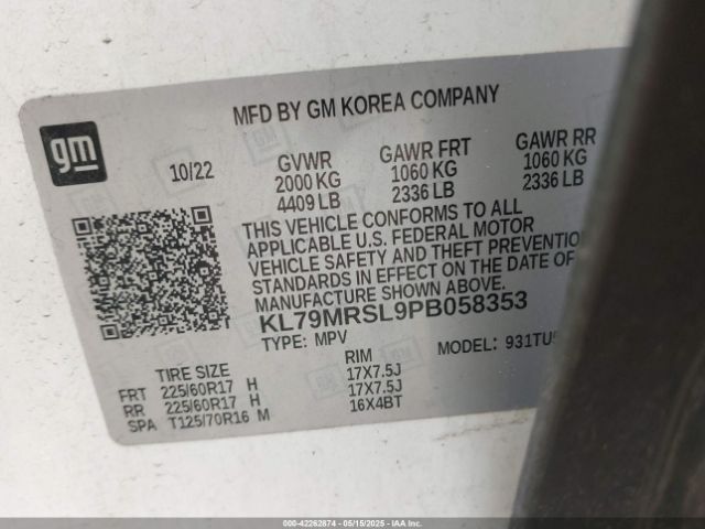 KL79MRSL9PB058353 Chevrolet Trailblazer Awd Lt