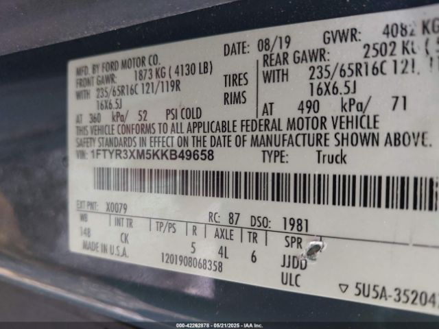 1FTYR3XM5KKB49658 Ford Transit-250