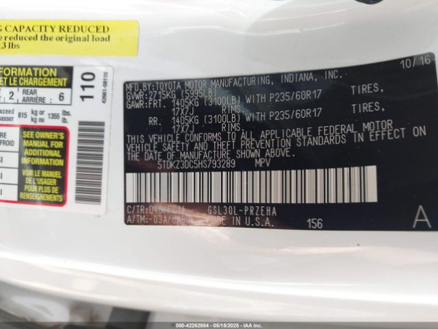 5TDKZ3DC5HS793289 Toyota Sienna Le 8 Passenger
