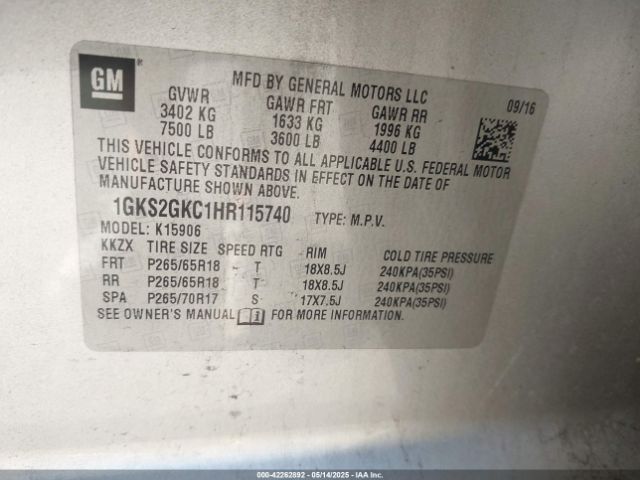 2017 GMC YUKON XL 1GKS2GKC1HR115740 Photo 8