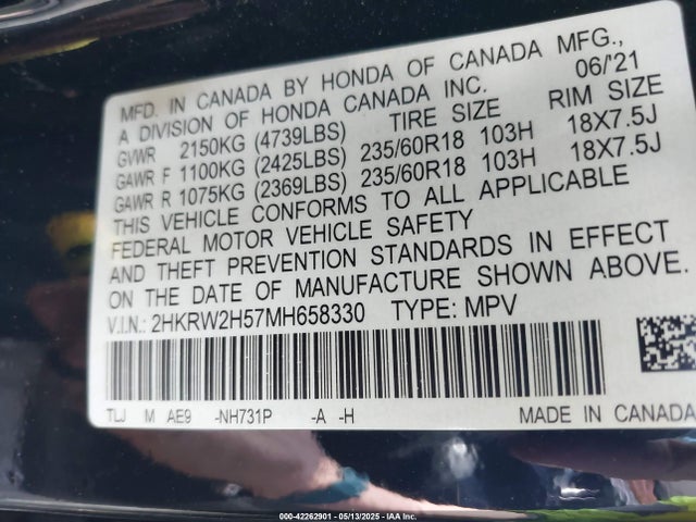 2HKRW2H57MH658330 Honda l15be