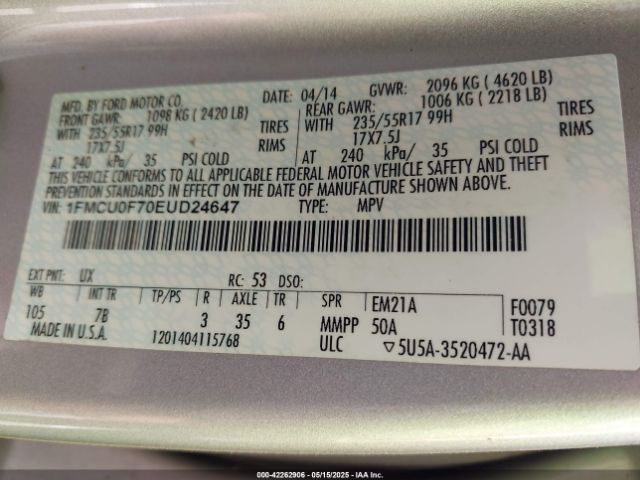 1FMCU0F70EUD24647 Ford ESCAPE S