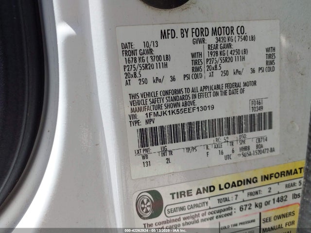 Ford Expedition El Limited 2014 1FMJK1K55EEF13019 Image 9