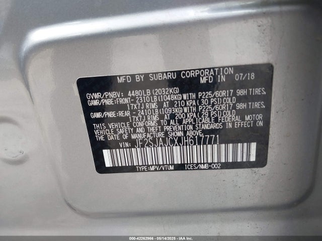 JF2SJAJCXJH617771 Subaru naturally aspirated u5