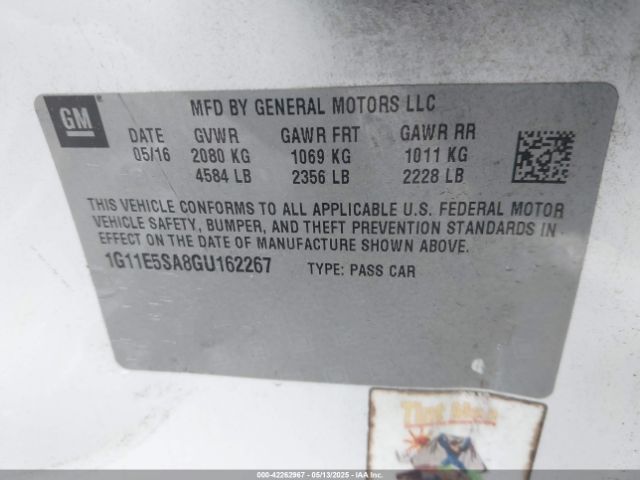 1G11E5SA8GU162267 Chevrolet lcv -sidi, dcvcp, vvt, dcvcp, e85 max, e0-e100, aluminum
