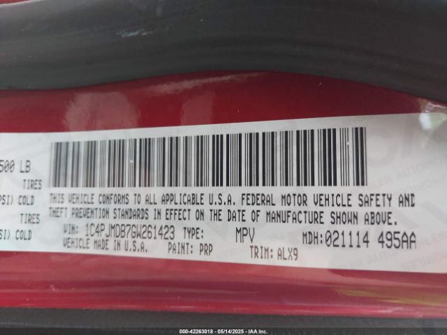 1C4PJMDB7GW261423 Jeep Cherokee Limited