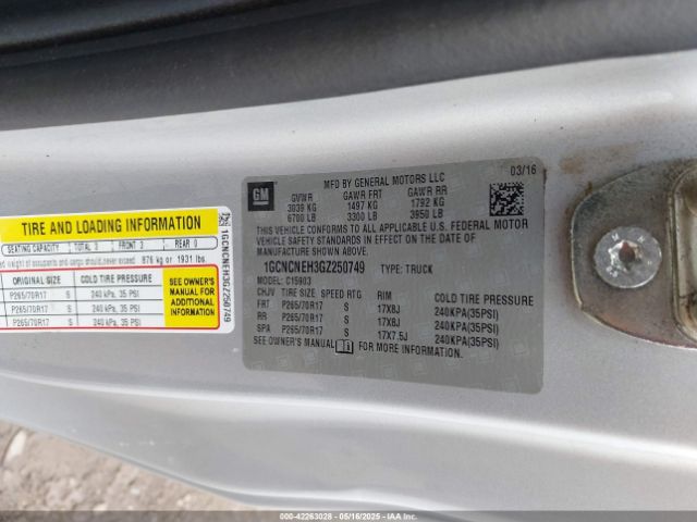 1GCNCNEH3GZ250749 Chevrolet Silverado 1500 Wt