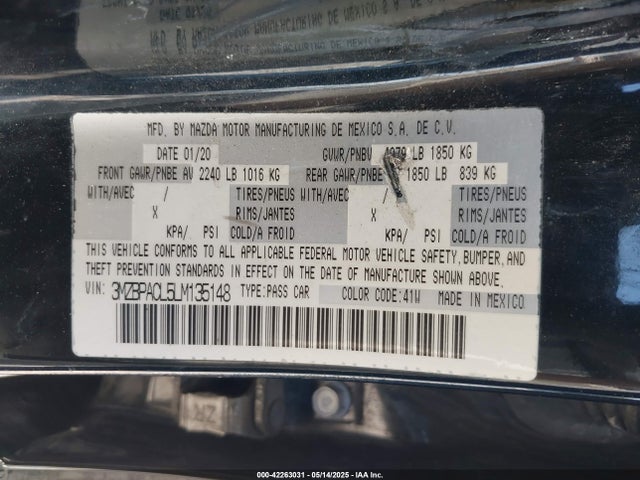 3MZBPACL5LM135148 Mazda Mazda3 Select Package