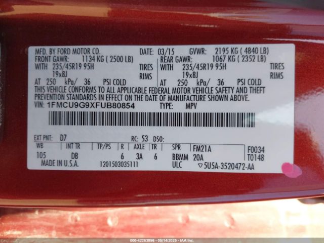1FMCU9G9XFUB80854 Ford ESCAPE SE