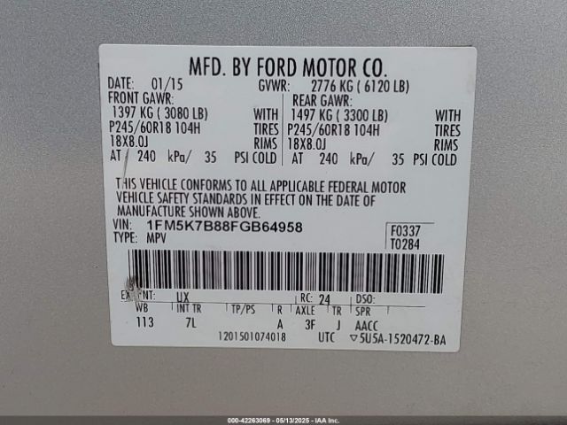 1FM5K7B88FGB64958 Ford Explorer