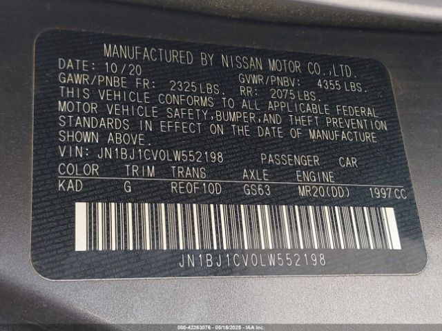 JN1BJ1CV0LW552198 Nissan Rogue Sport S Fwd Xtronic Cvt