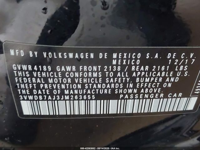 3VWDB7AJ3JM263655 Volkswagen Jetta 1.4t Se/1.4t Wolfsburg Edition