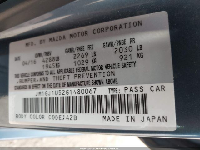JM1GJ1U52G1480067 Mazda Mazda6 I Sport