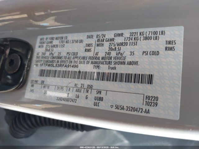 1FTFW5L53RFA91496 Ford F-150 Lariat