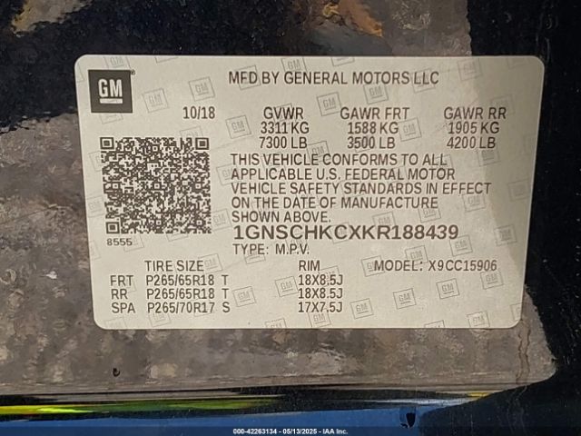 1GNSCHKCXKR188439 Chevrolet Suburban Lt