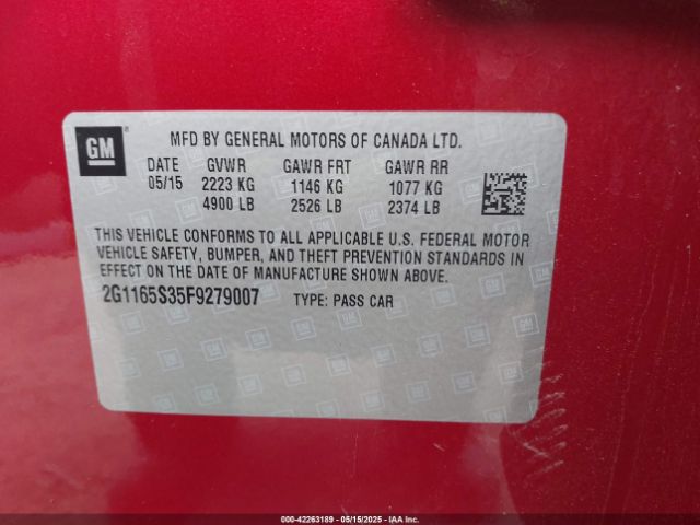 2G1165S35F9279007 Chevrolet IMPALA 2LZ