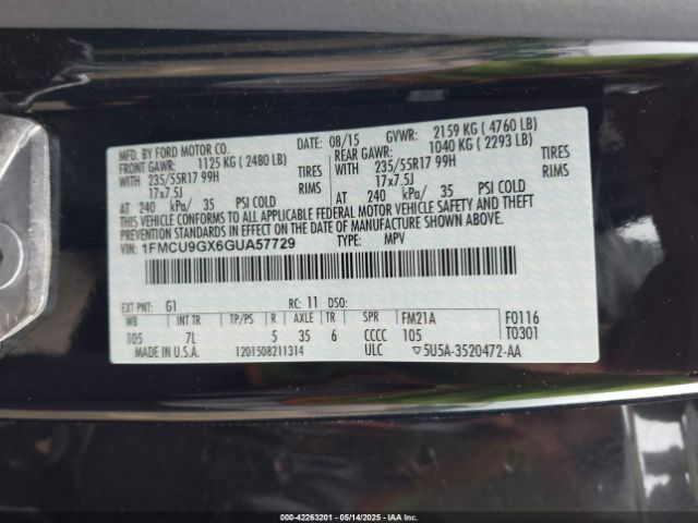 1FMCU9GX6GUA57729 Ford ESCAPE SE