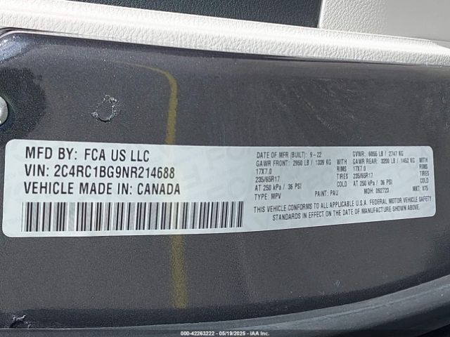 2C4RC1BG9NR214688 Chrysler Pacifica Touring L