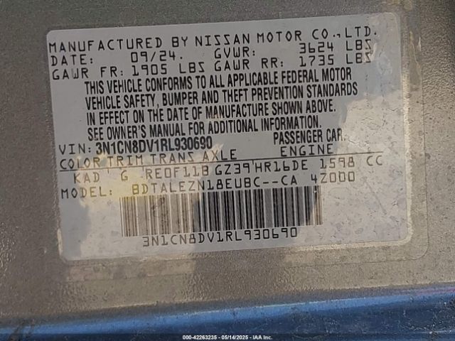 3N1CN8DV1RL930690 Nissan Versa 1.6 S