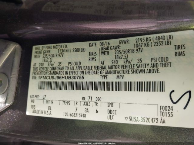 2017 FORD ESCAPE 1FMCU9J96HUB30755 Photo 8