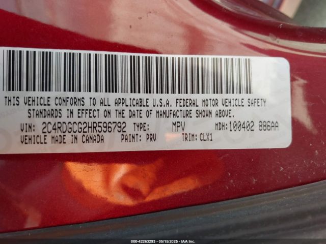 2C4RDGCG2HR596792 Dodge Grand Caravan Sxt