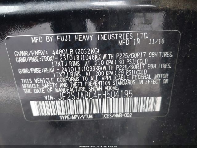 JF2SJABC4HH504195 Subaru Forester 2.5i