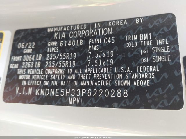 KNDNE5H33P6220288 KIA Carnival Mpv Sx Prestige