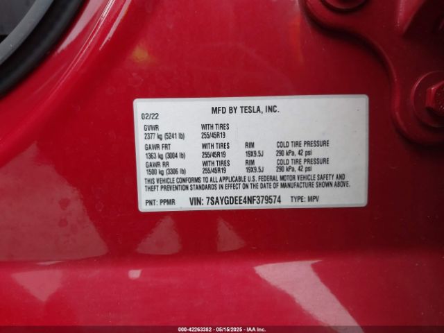 2022 TESLA MODEL Y 7SAYGDEE4NF379574 Photo 8