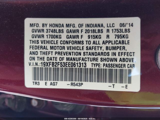 19XFB2F53EE061313 Honda Civic Lx