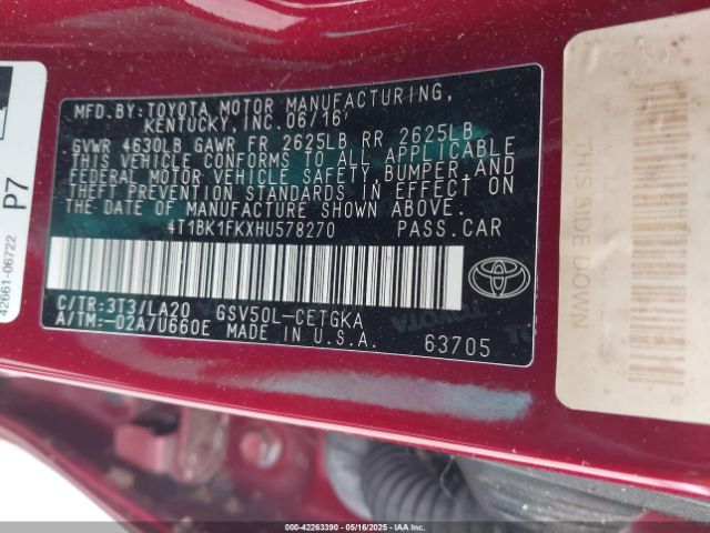 2017 TOYOTA CAMRY 4T1BK1FKXHU578270 Photo 8