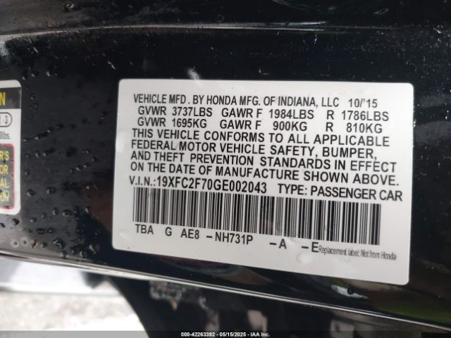 19XFC2F70GE002043 Honda CIVIC EX