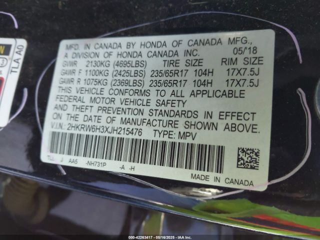 2HKRW6H3XJH215476 Honda CR-V LX